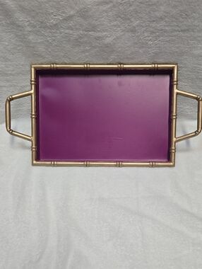 NWT Gold Frame Purple Metal Tray - Decorative Home Bath Accent 16x8.5